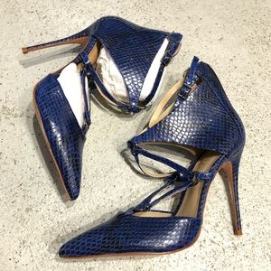 Leather Snake Strappy Pointy Toe Heels